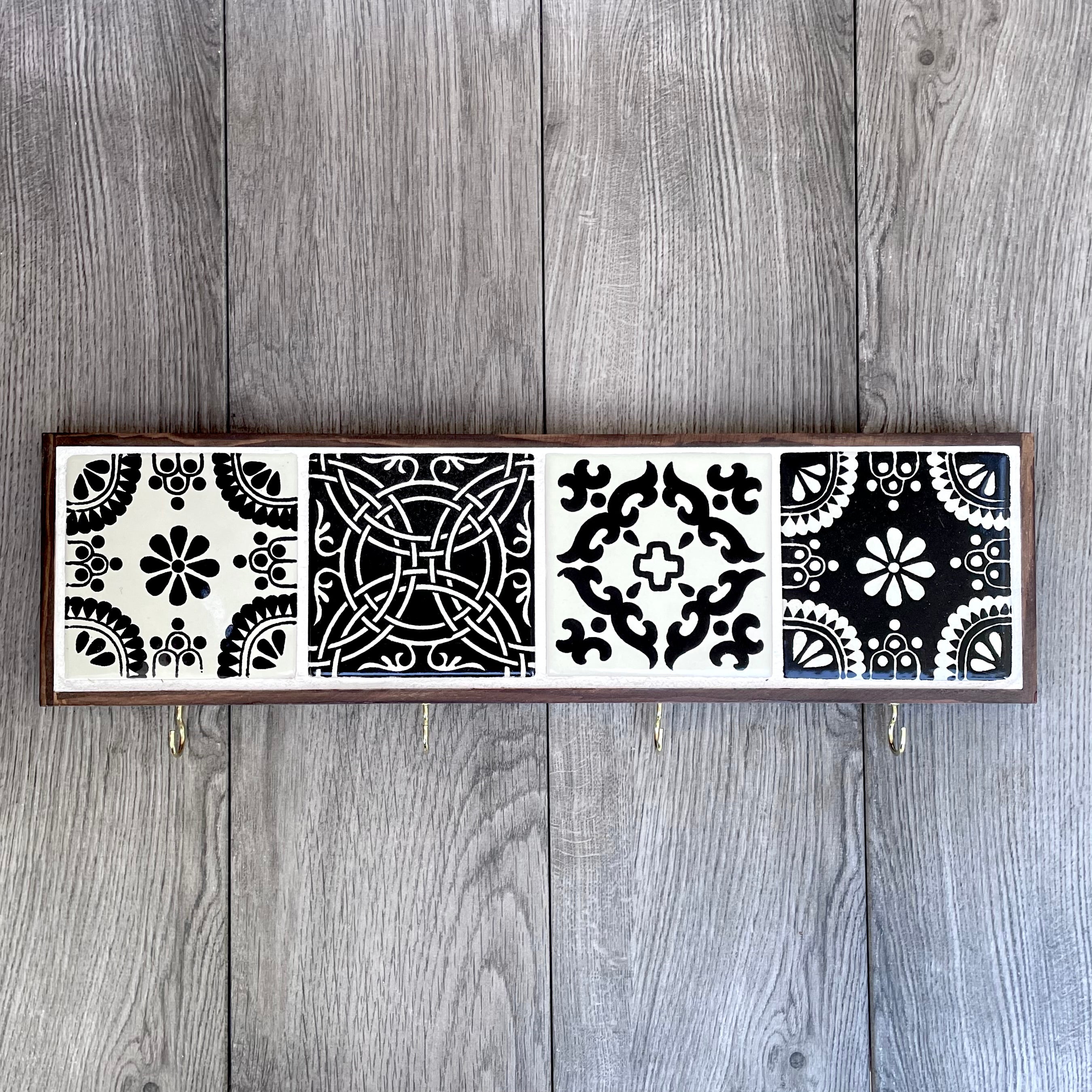 Black and Off-White Mexican Tile Key or Jewelry Hanger