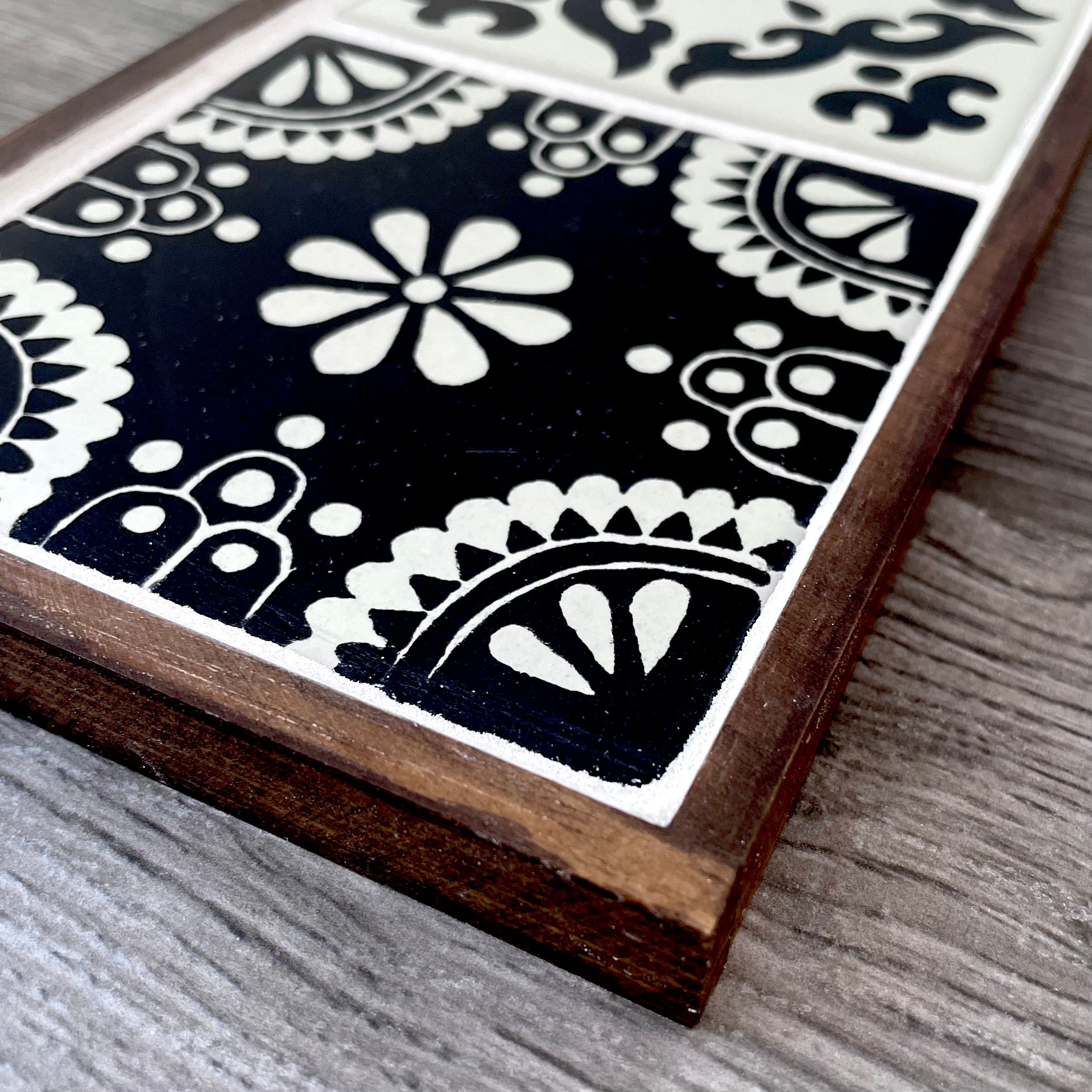 Black and Off-White Mexican Tile Key or Jewelry Hanger