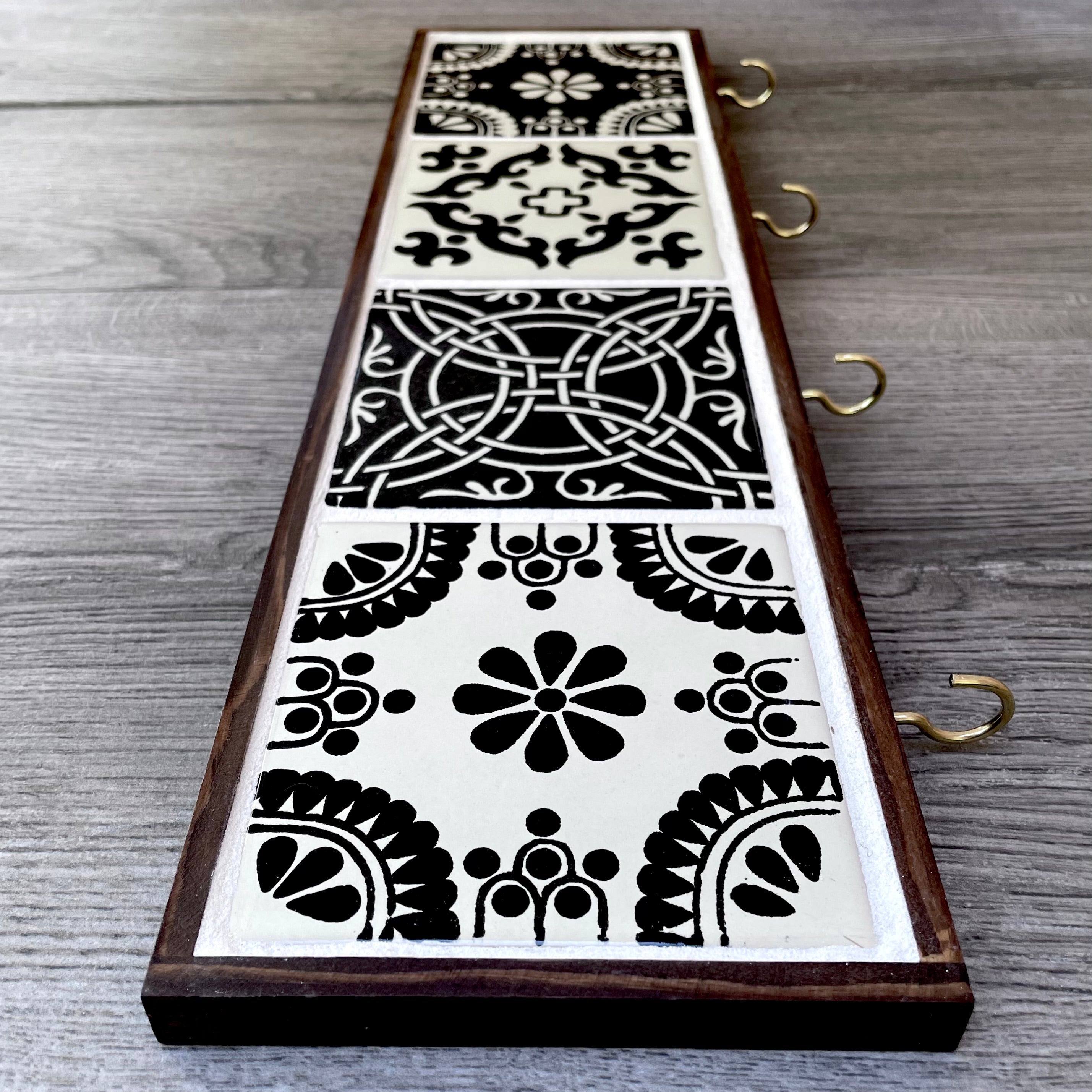 Black and Off-White Mexican Tile Key or Jewelry Hanger