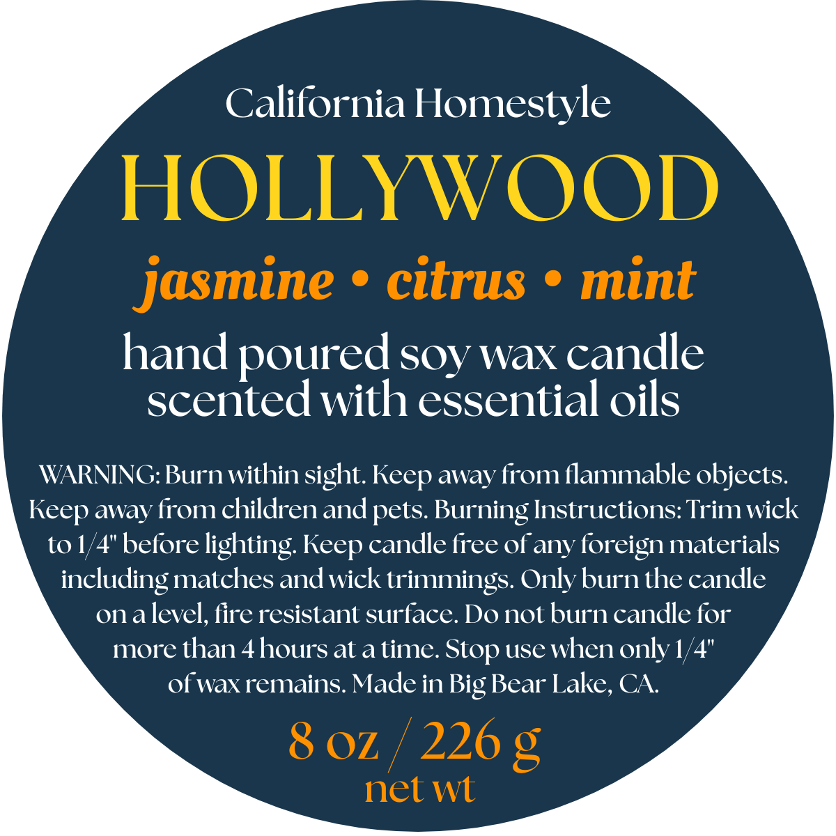 Hollywood Scented Soy Wax Candle