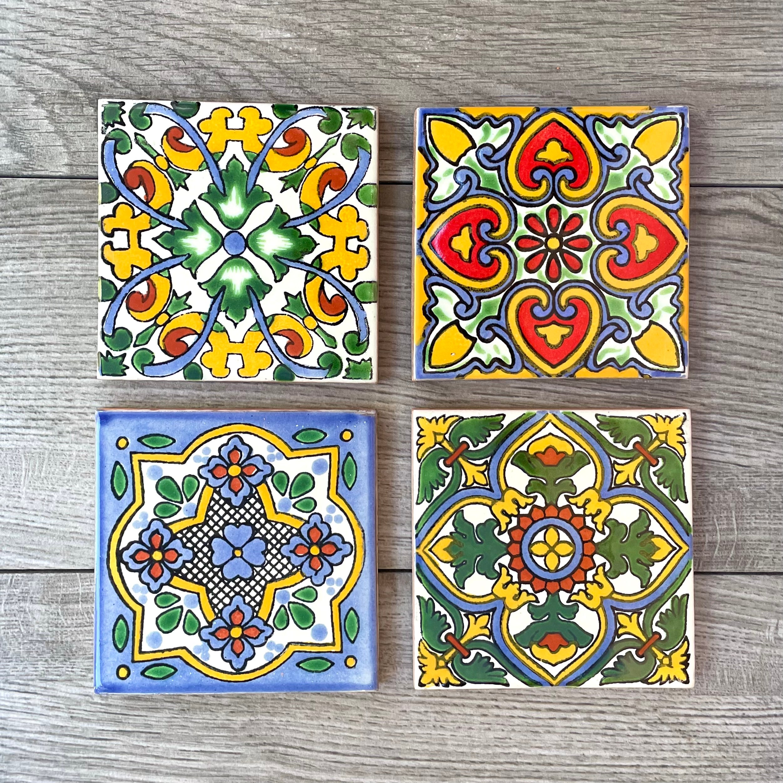 Mixed Set of 4 Mexican Talavera Tile Coasters