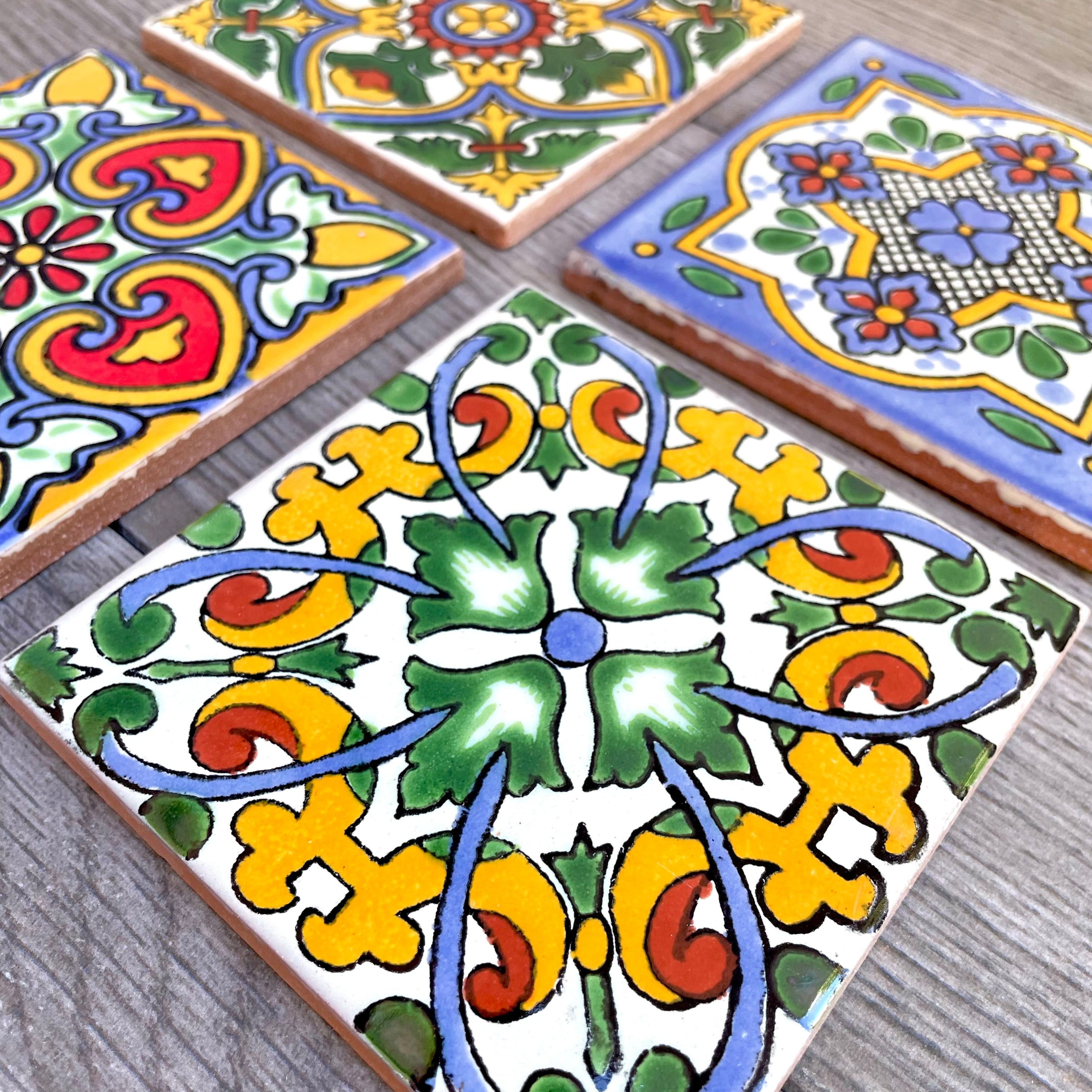 Mixed Set of 4 Mexican Talavera Tile Coasters