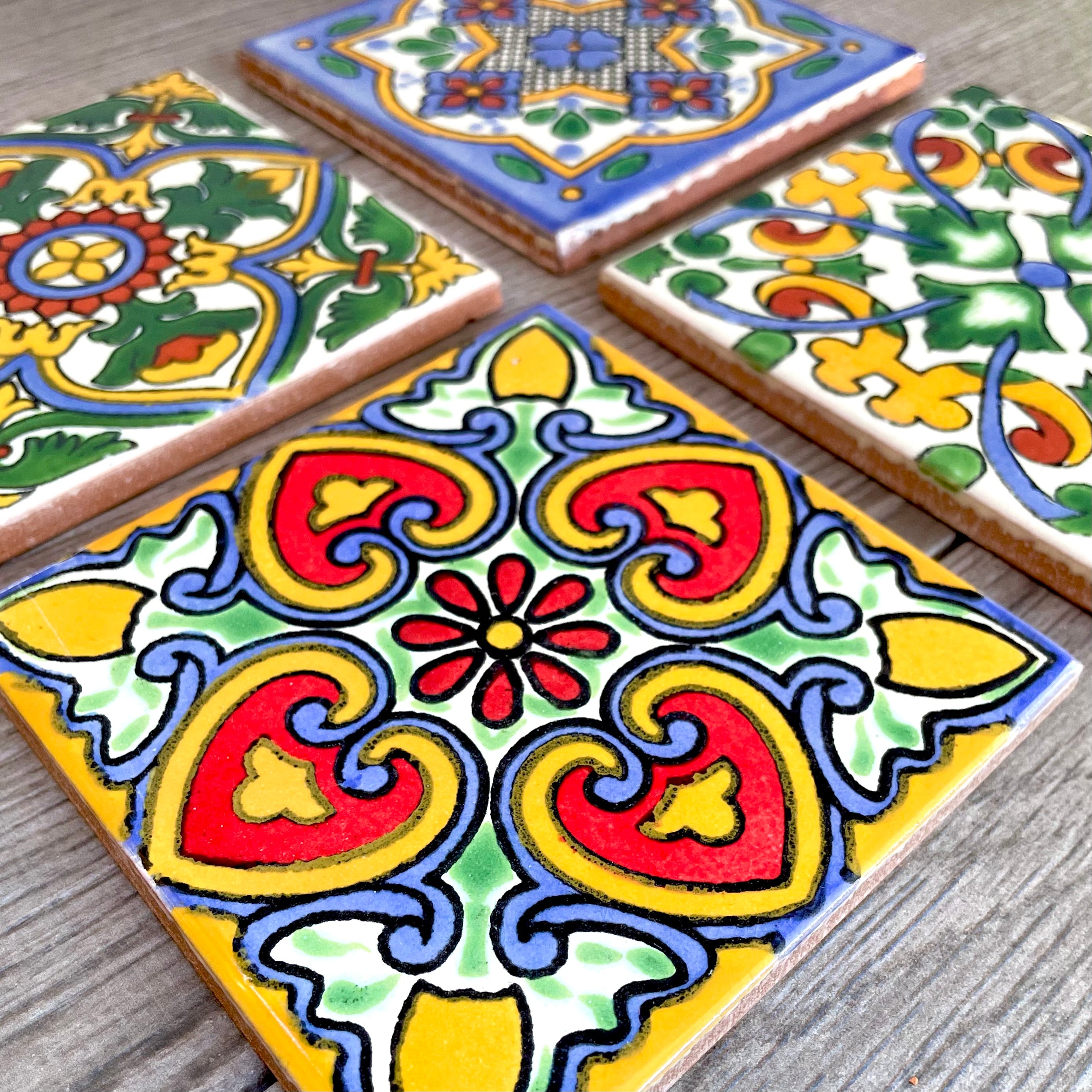 Mixed Set of 4 Mexican Talavera Tile Coasters