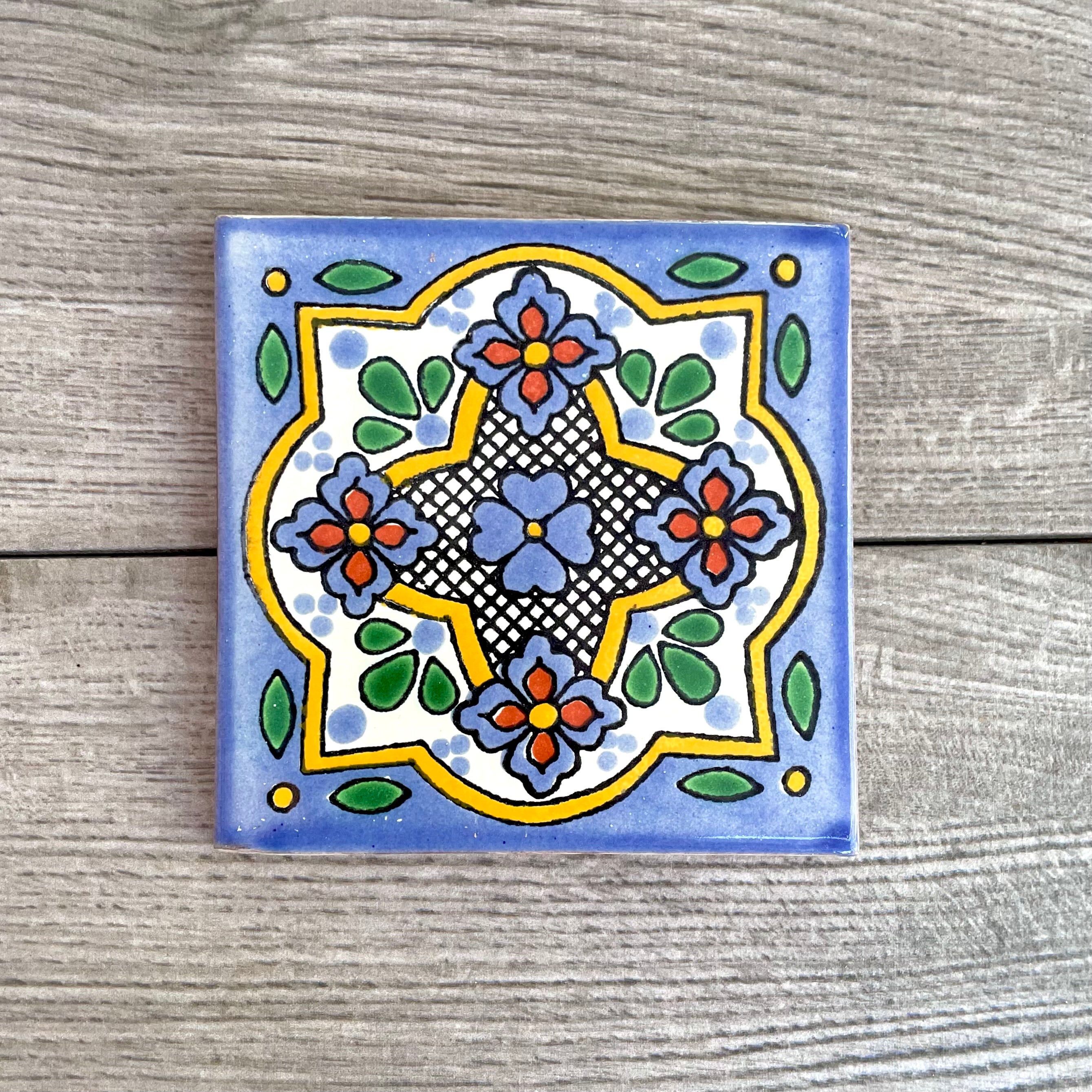 Mixed Set of 4 Mexican Talavera Tile Coasters