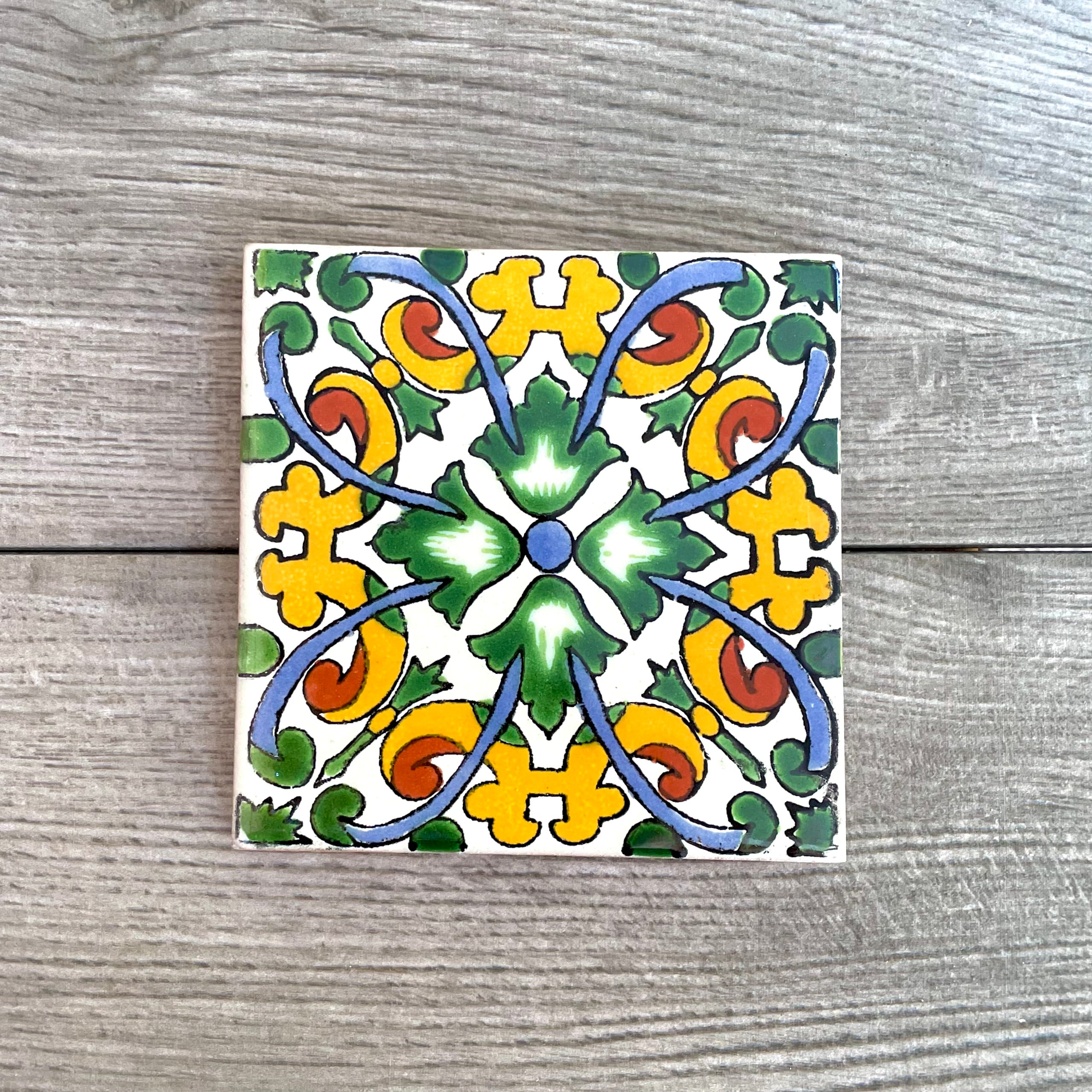 Mixed Set of 4 Mexican Talavera Tile Coasters