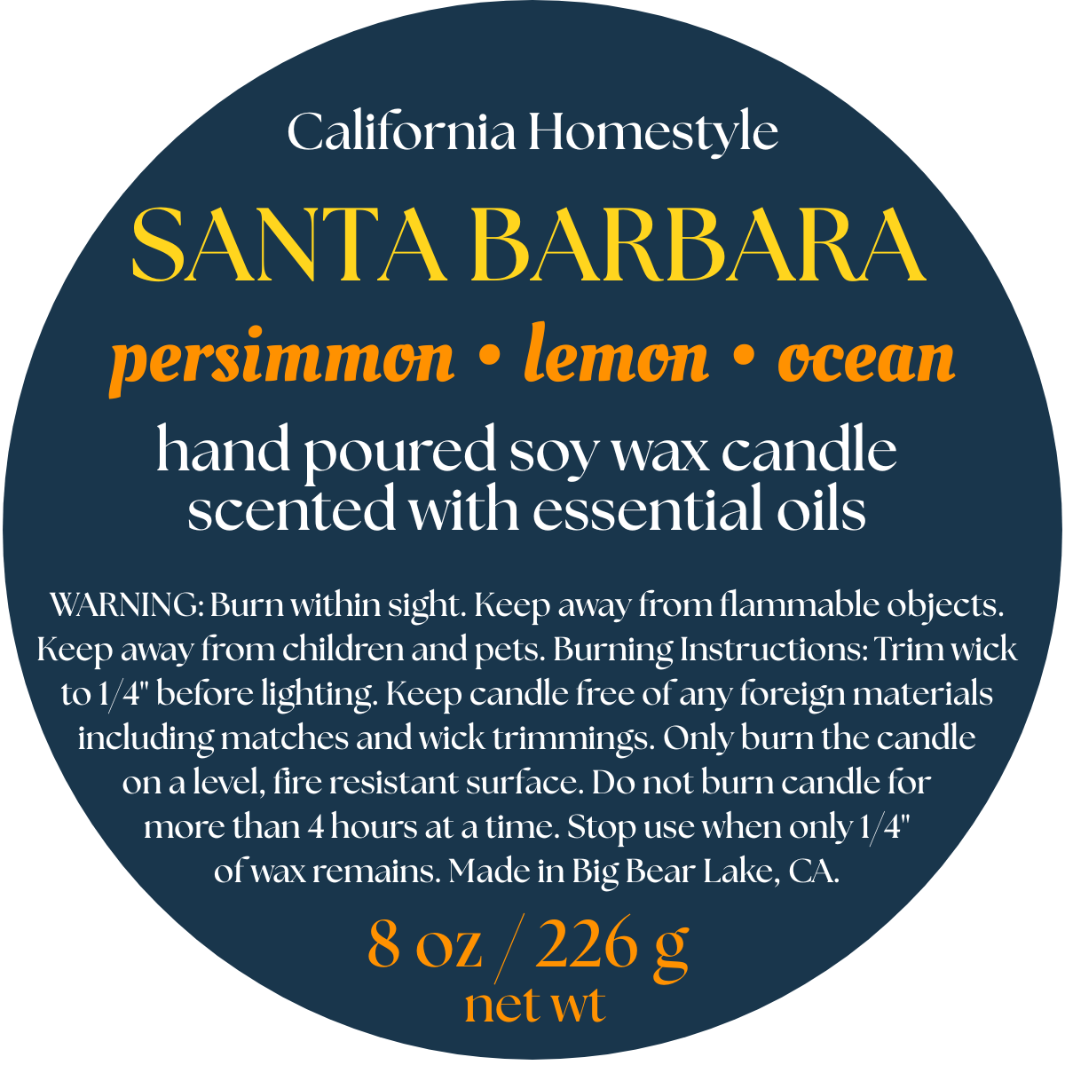 Santa Barbara Scented Soy Wax Candle