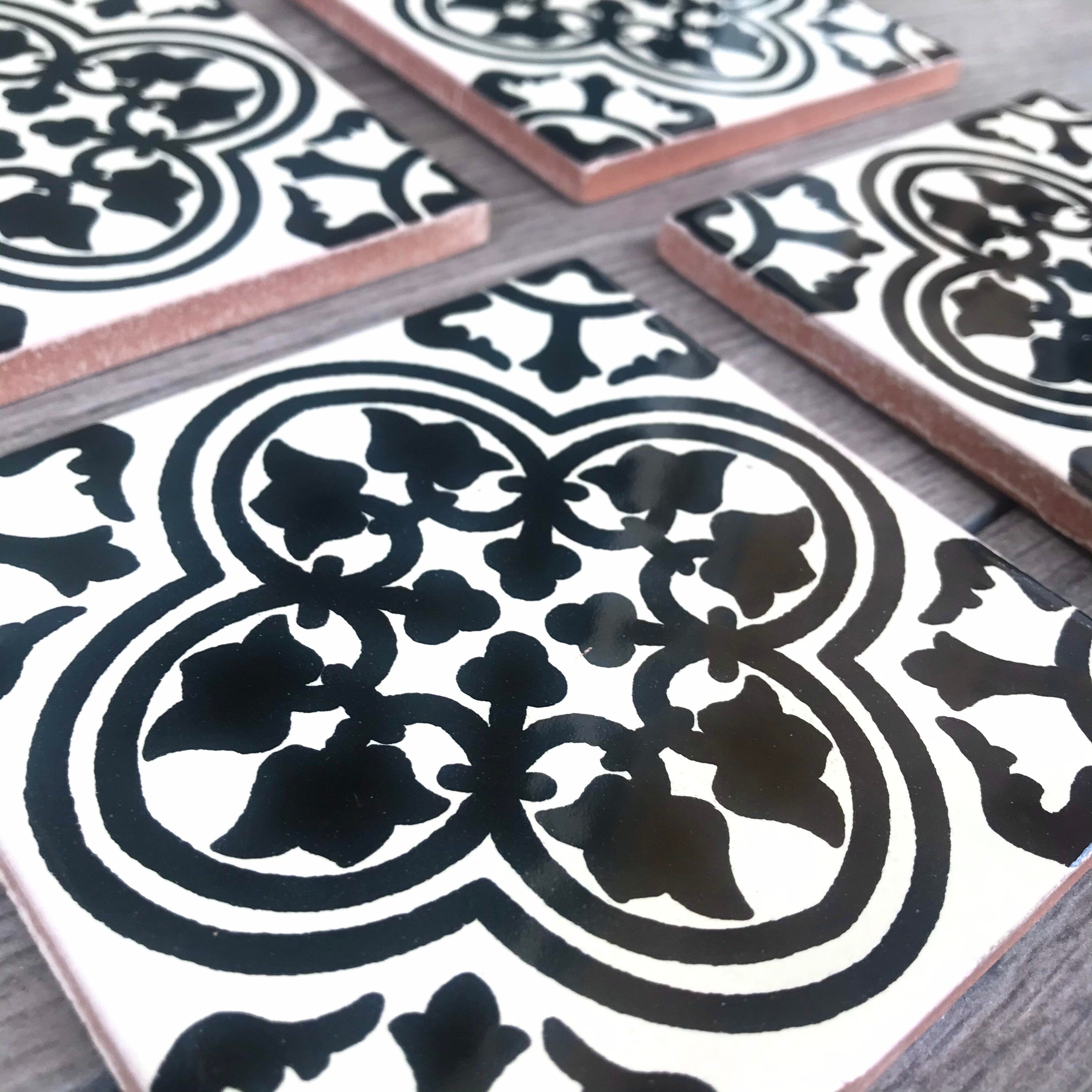 Black and Off-White "Miranda" Mexican Tile Coasters