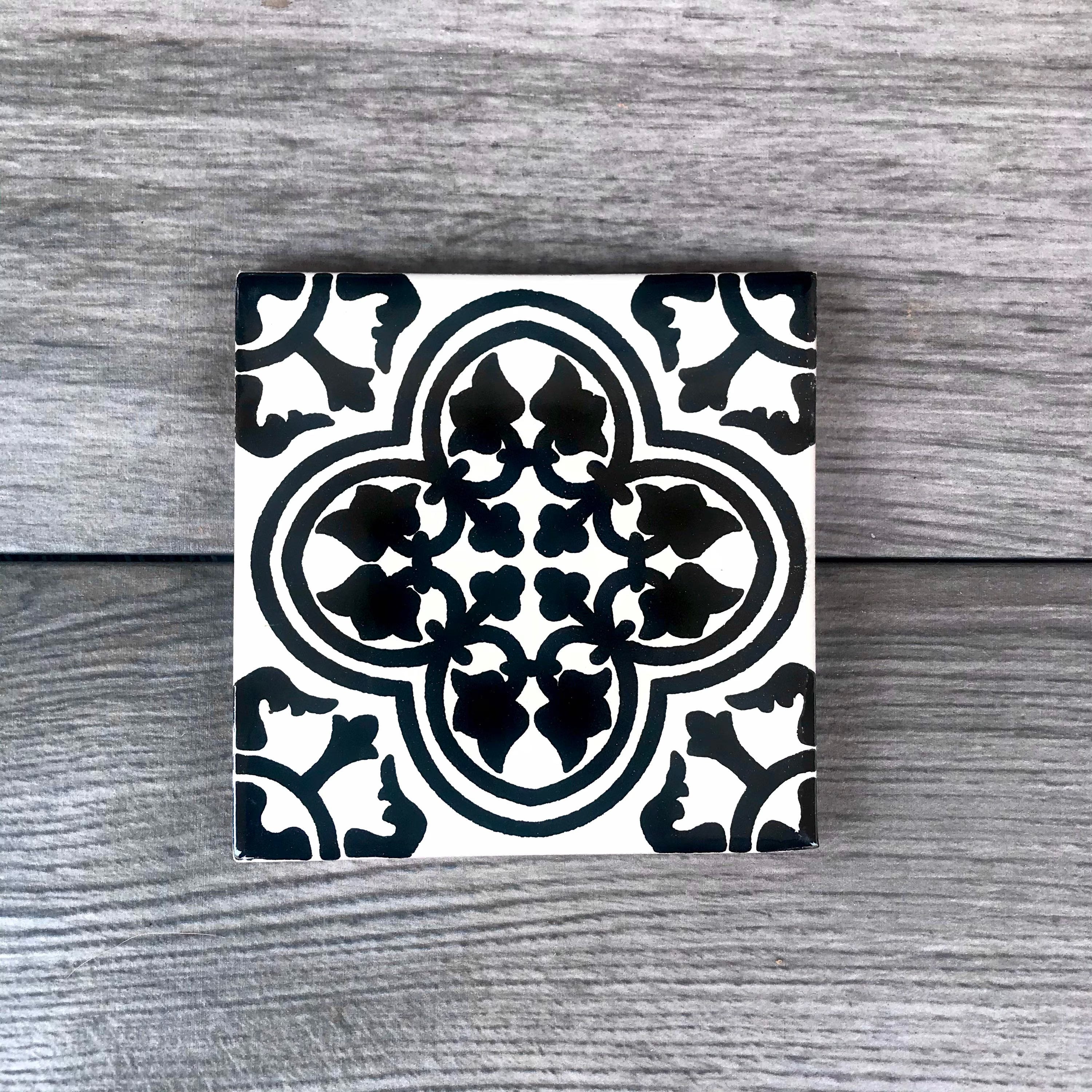Black and Off-White "Miranda" Mexican Tile Coasters