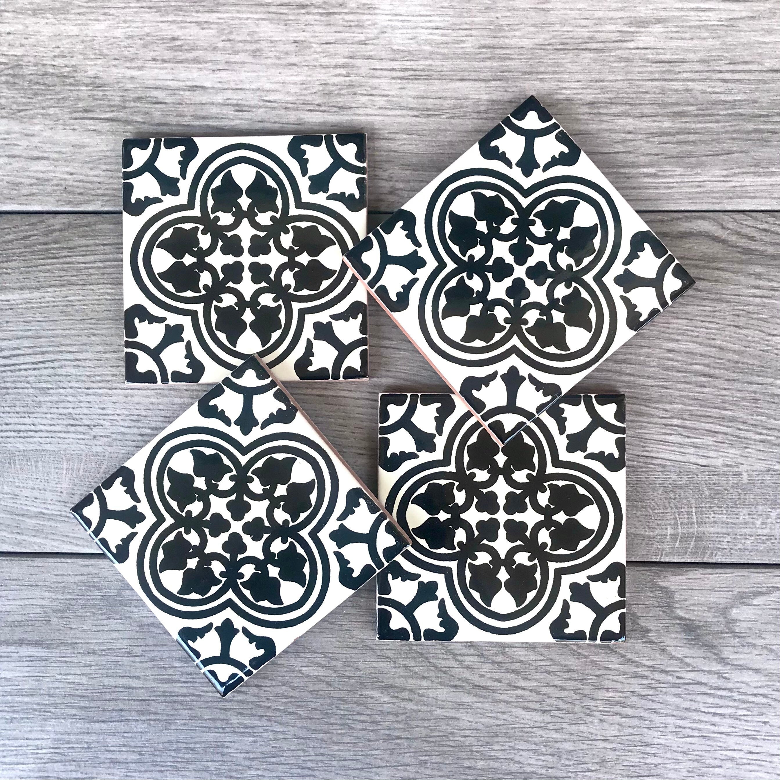 Black and Off-White "Miranda" Mexican Tile Coasters
