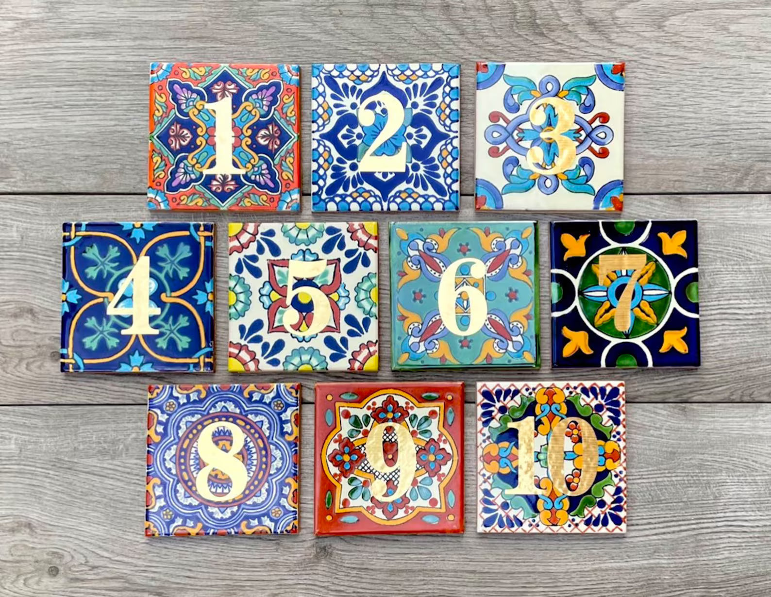 4" Mexican Talavera Tile Wedding Table Numbers