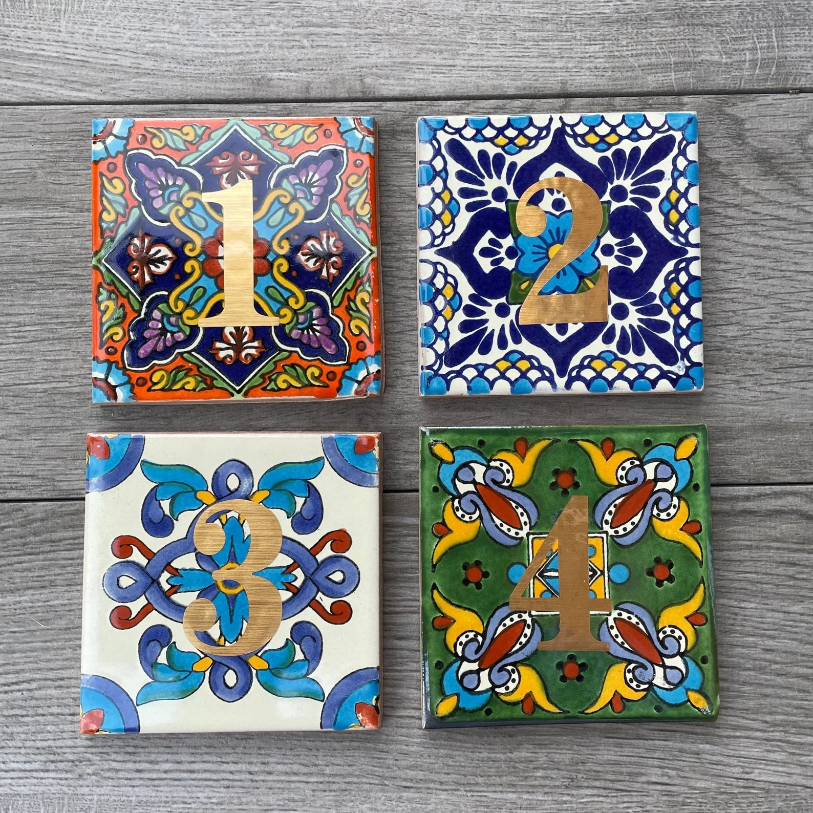 4" Mexican Talavera Tile Wedding Table Numbers