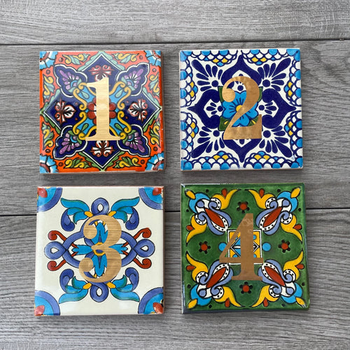 4" Mexican Talavera Tile Wedding Table Numbers