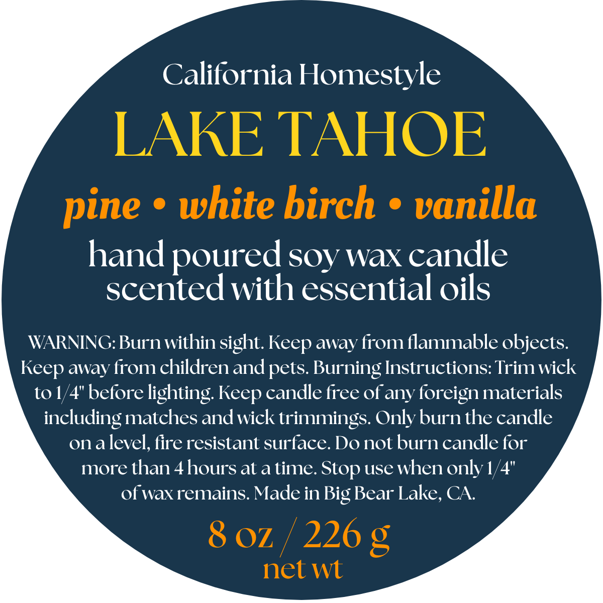Lake Tahoe Scented Soy Wax Candle
